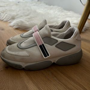 Prada Logo White Grey and Pink Sneakers Size 38